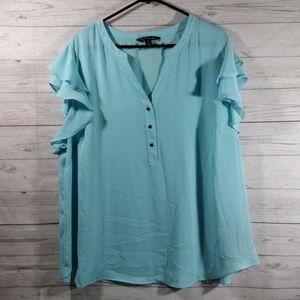 Zac & Rachel Woman aqua boho ruffled sleeve top
